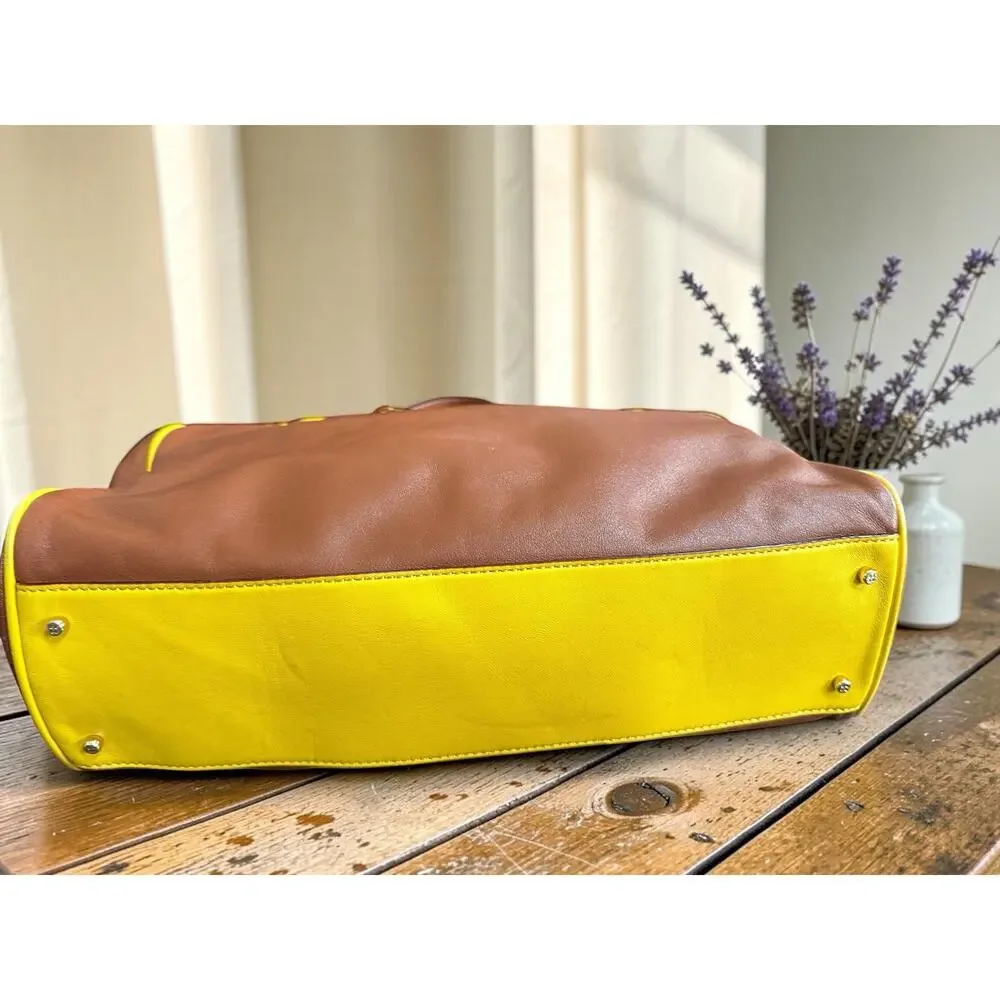 Kate Spade Soft Leather Shoulder Bag Cognac Brown yellow Trim GUC